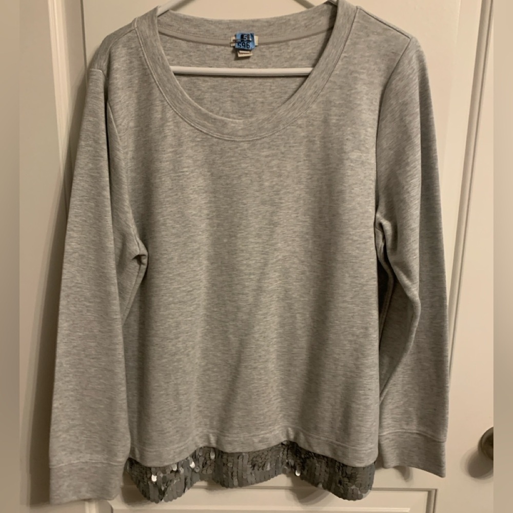 J Crew Sequin Top. XL, Grey with grey/opaque silver sequin. Preloved